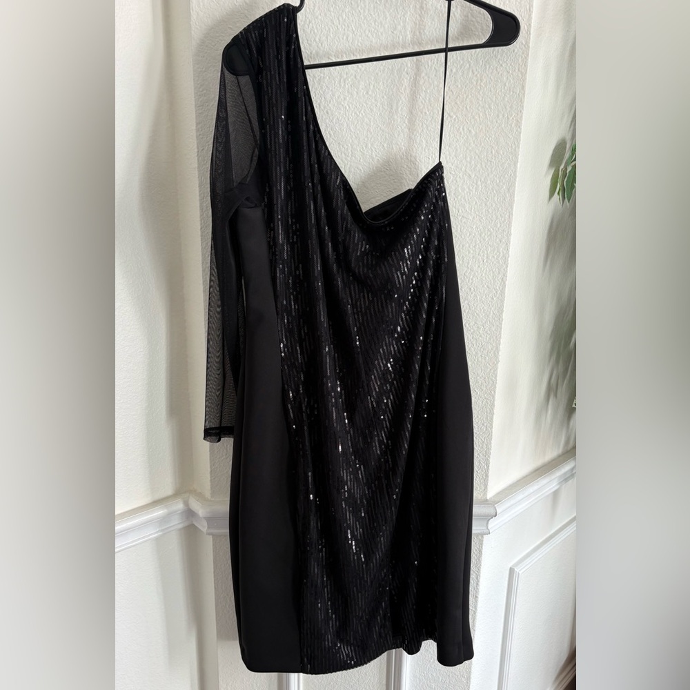 Lane Bryant Black Sequin One-Shoulder Dress - Picture 3 of 10